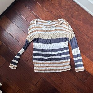 Old Navy Beige and Navy Striped Long Sleeve Tee